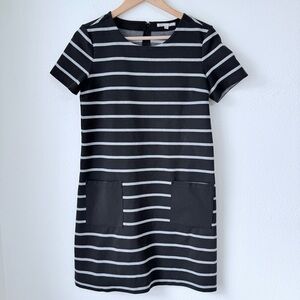 Gap Black and Gray Striped Short-Sleeve Knit Midi Dress-Front Pockets Size Small